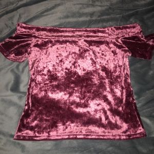 Off the shoulder crushed velvet top